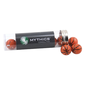 Photo of Chocolate Basketballs In A 5 " Plastic Tube With Metal Cap