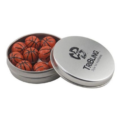 Main photo of Round Tin With Chocolate Basketballs