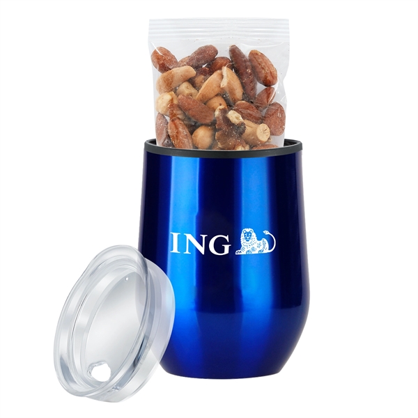 Blue color option for 12 Oz. Stemless Wine Tumbler Gift Set With Mixed Nuts