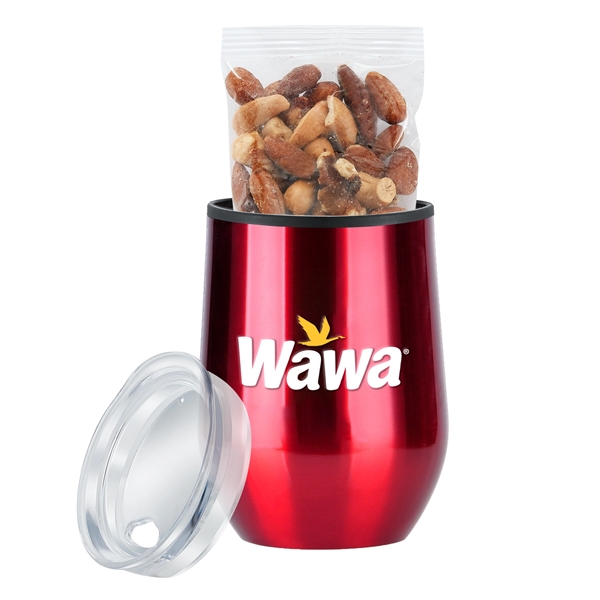 Red color option for 12 Oz. Stemless Wine Tumbler Gift Set With Mixed Nuts