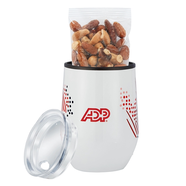White color option for 12 Oz. Stemless Wine Tumbler Gift Set With Mixed Nuts