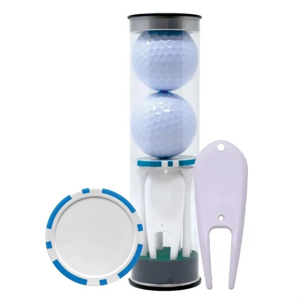 Light Blue color option for Golf Ball Tube With Tees, Divot Tool & Poker Chip