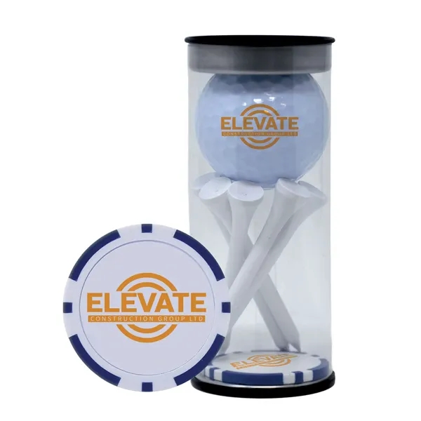 Blue color option for Golf Ball Tube With Tees & Poker Chip Ball Marker