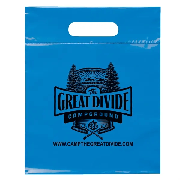 Brite Blue color option for 9 1/2 W X 12 H Die Cut Handle Bag   Flexo Ink Print