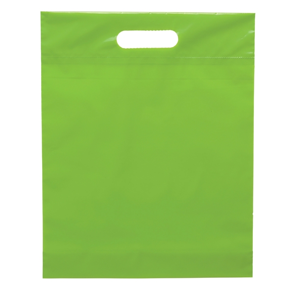 Lime Green color option for 12 W X 15 H Die Cut Handle Bag   Flexo Ink Print