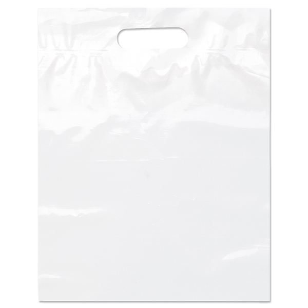 White color option for 12 W X 15 H Die Cut Handle Bag   Flexo Ink Print