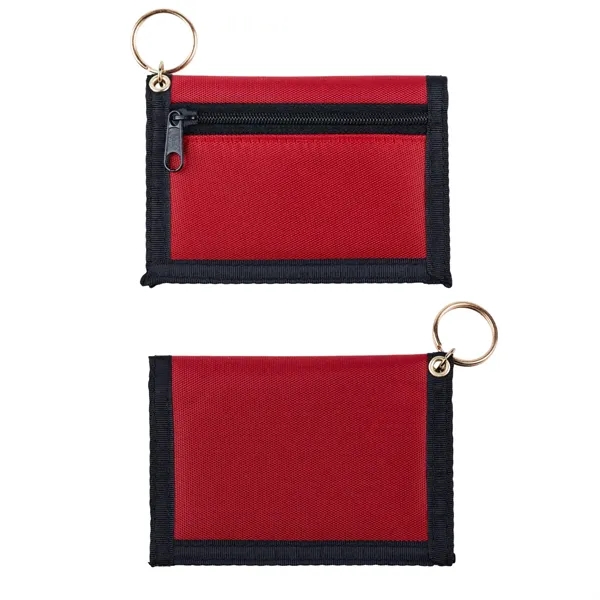 Red color option for Nylon Keyring Wallet With Clear And Exterior Pockets