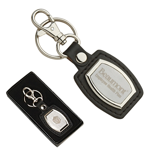 Main photo of Leather And Brushed Plate Keyring