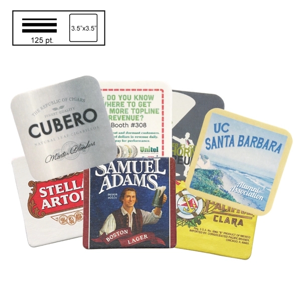 White color option for 3.5" Square Heavy Weight Pulpboard Coaster W/4 Color Process