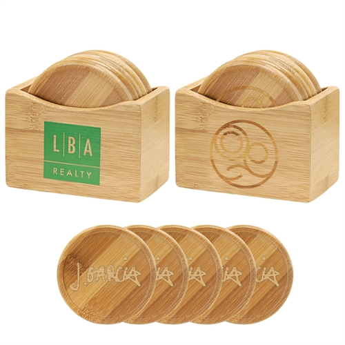 Main photo of 5 Piece Bamboo Coaster Set With Stand