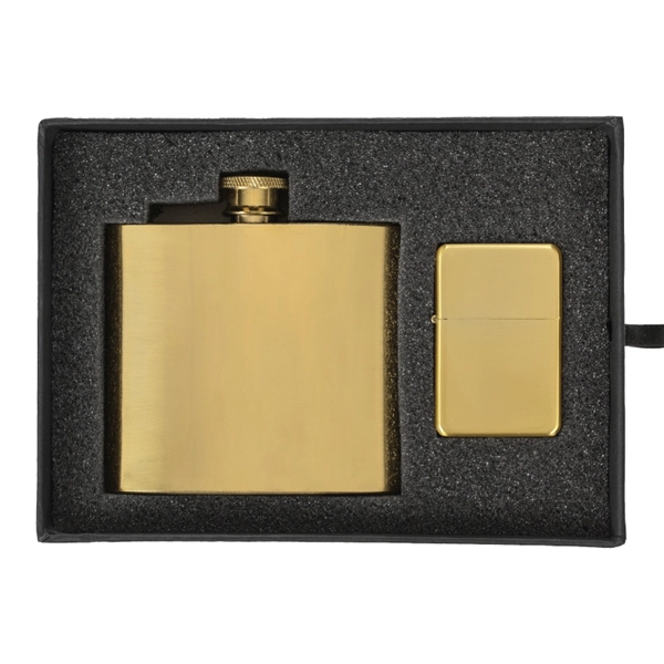 Gold color option for 5 Oz. Flask & Oil Flip Top Lighter Gift Set