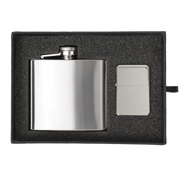 Silver color option for 5 Oz. Flask & Oil Flip Top Lighter Gift Set
