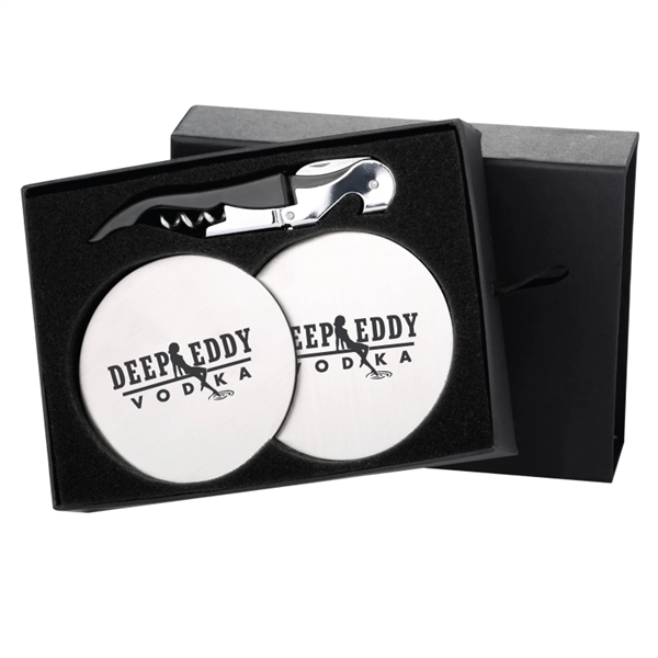 Black color option for Haydin Waiter's Corkscrew & Steel Coaster Gift Set