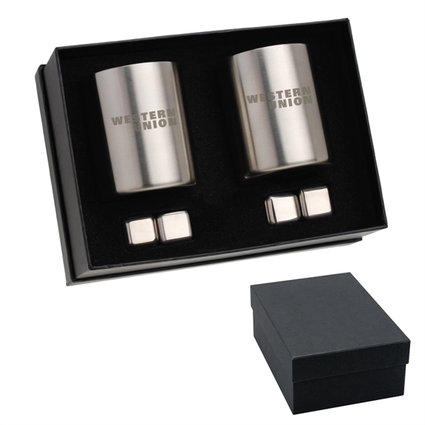 Stainless Steel color option for Mc Graw's Double Whiskey Cup & Cube Set