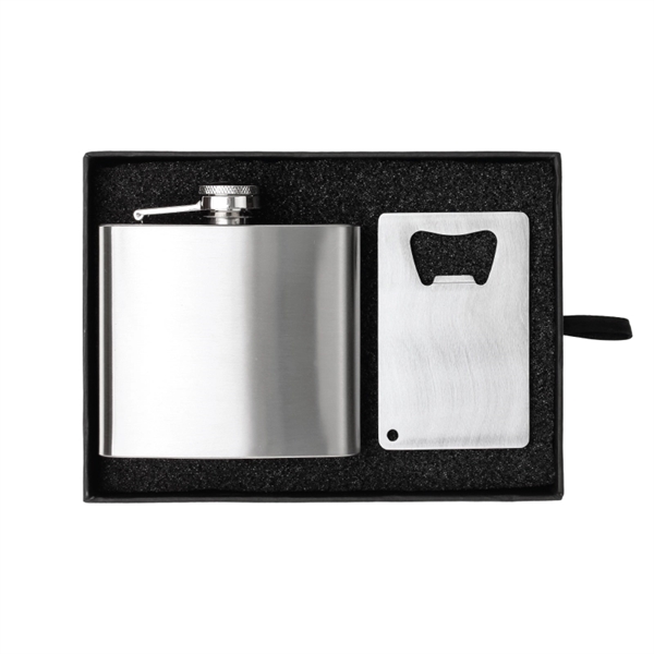 Silver color option for Crafter 5 Oz. Flask And Bottle Opener Gift Set