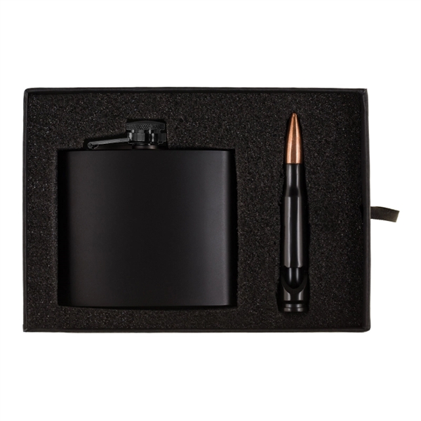 Black color option for Tactical 5 Oz. Flask And Bullet Bottle Opener Gift Set