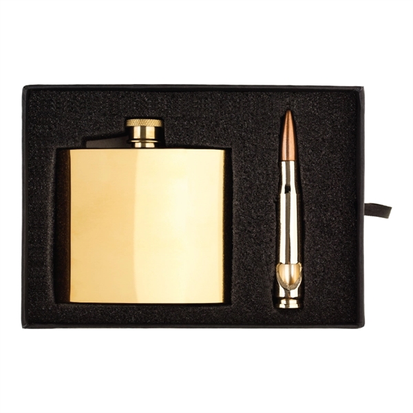 Gold color option for Tactical 5 Oz. Flask And Bullet Bottle Opener Gift Set