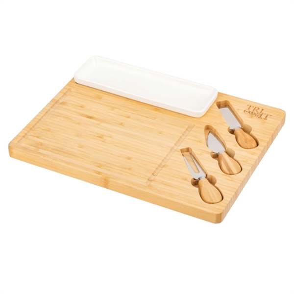 Bamboo color option for Solara Bamboo Cheese Board & Tray Knife Set