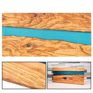 Photo of Long Olive Wood & Blue Resin Serving Cutting Board