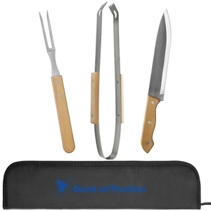 Photo of 3 Piece Bamboo Bbq Grill Set W/ Carrying Case