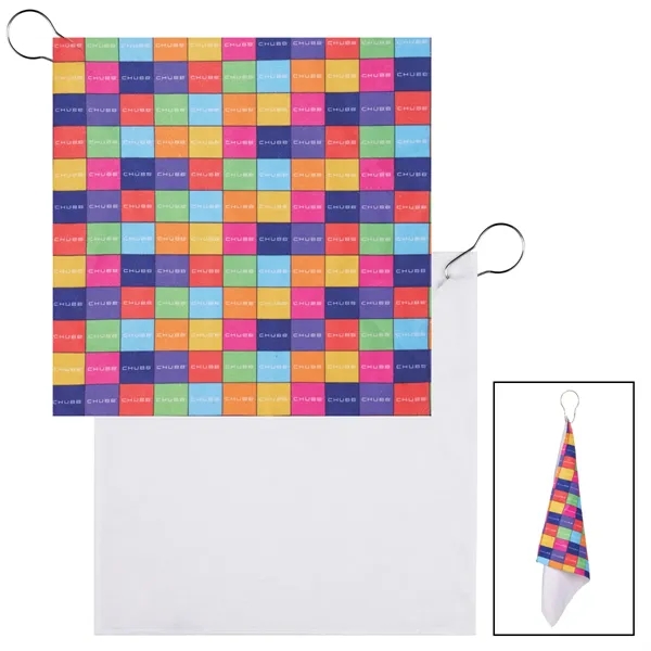 White color option for 300 Gsm Recycled Rpet Golf Towel W/ 4 Cp Dye Sublimation