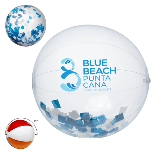 Main photo of 16" Blue And White Confetti Beach Ball