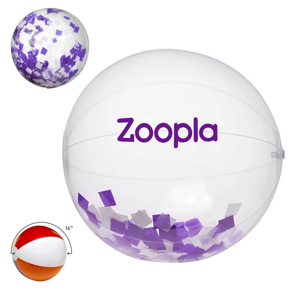 Purple-White color option for 16" Purple And White Confetti Filled Clear Beach Ball