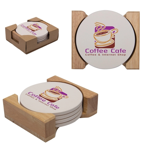 Main photo of Round Absorbent Stone Coaster Set