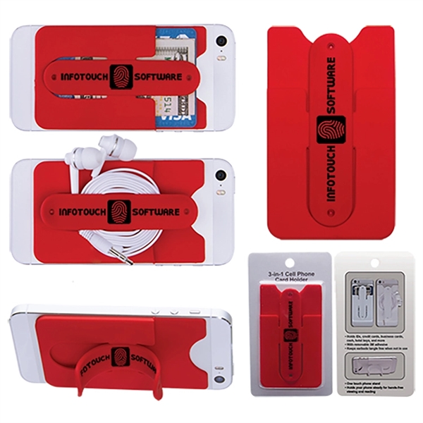 Red color option for 3 In 1 Cell Phone Card Holder W/Packaging