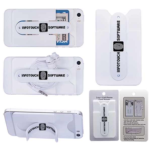 White color option for 3 In 1 Cell Phone Card Holder W/Packaging