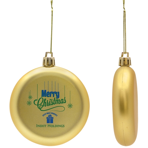 Gold color option for Shatter Resistant Flat Round Holiday Christmas Tree Ornament