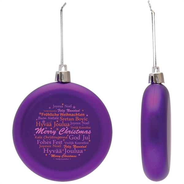 Purple color option for Shatter Resistant Flat Round Holiday Christmas Tree Ornament