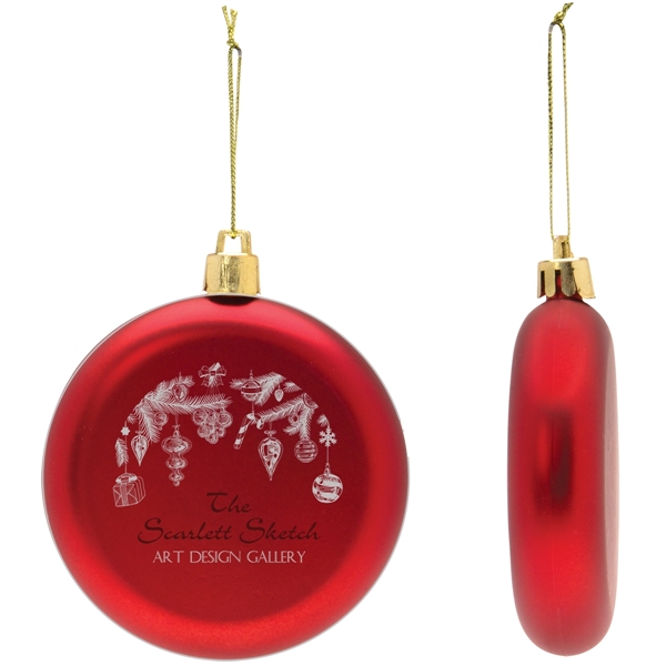Red color option for Shatter Resistant Flat Round Holiday Christmas Tree Ornament