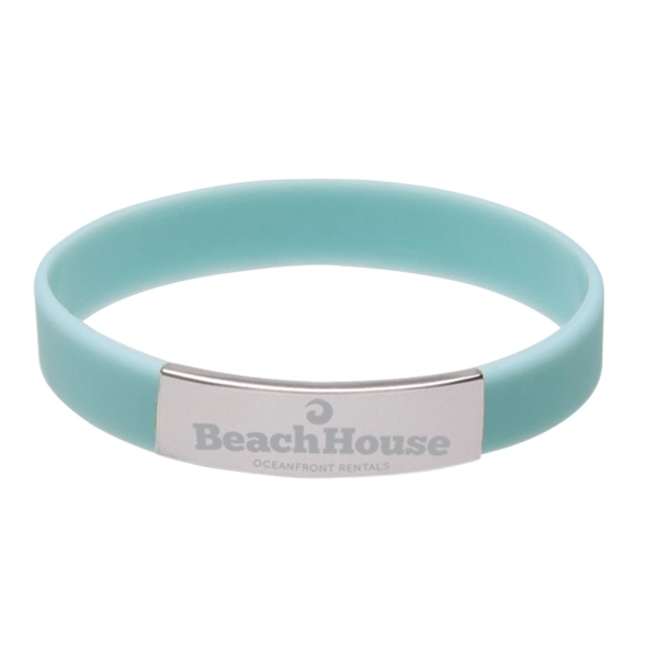 Blue Glow color option for Silicone Bracelet With Metal Accent