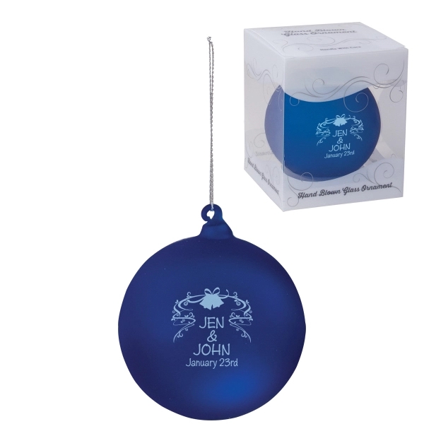 Frosted Blue color option for Hand Blown Glass Holiday Christmas Tree Ornament
