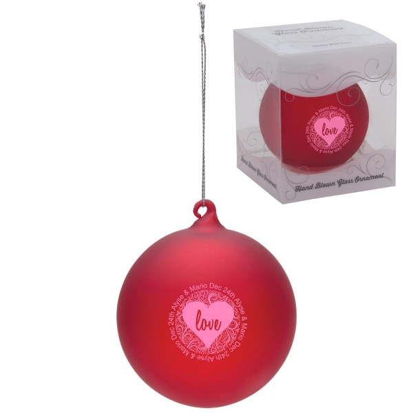 Frosted Red color option for Hand Blown Glass Holiday Christmas Tree Ornament