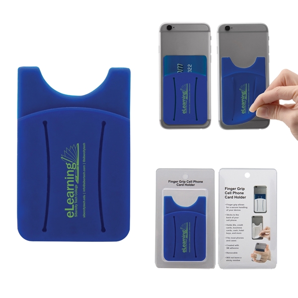 Blue color option for Finger Grip Cell Phone Card Holder W/Packaging