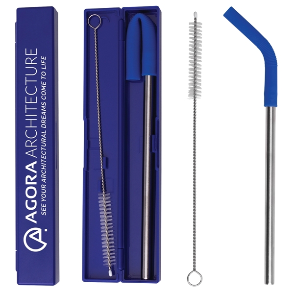 Blue Case W/Blue Tipped Straw color option for Stainless Steel Metal Straw Set