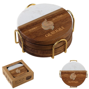 Photo of Acacia Wood & Marble Coaster Set