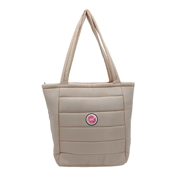 Beige color option for Otaria™ Puffy Recycled Tote Bag, Fabric Patch   Full Color