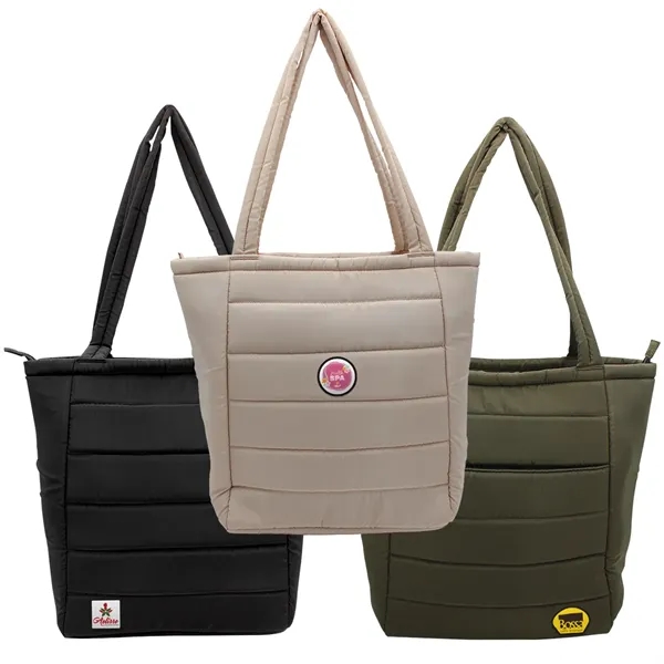 Black color option for Otaria™ Puffy Recycled Tote Bag, Fabric Patch   Full Color