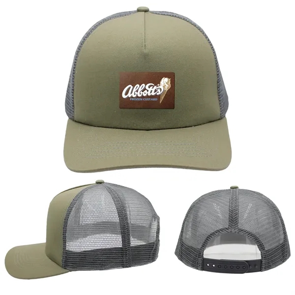 Army Green color option for Mesh Hype Trucker, Leather Patch   Full Color Digital