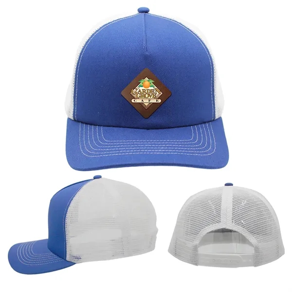 Blue color option for Mesh Hype Trucker, Leather Patch   Full Color Digital