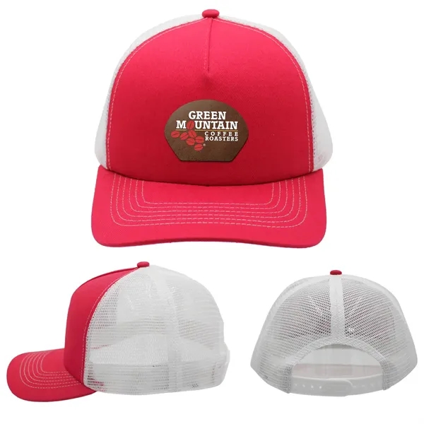 Red color option for Mesh Hype Trucker, Leather Patch   Full Color Digital