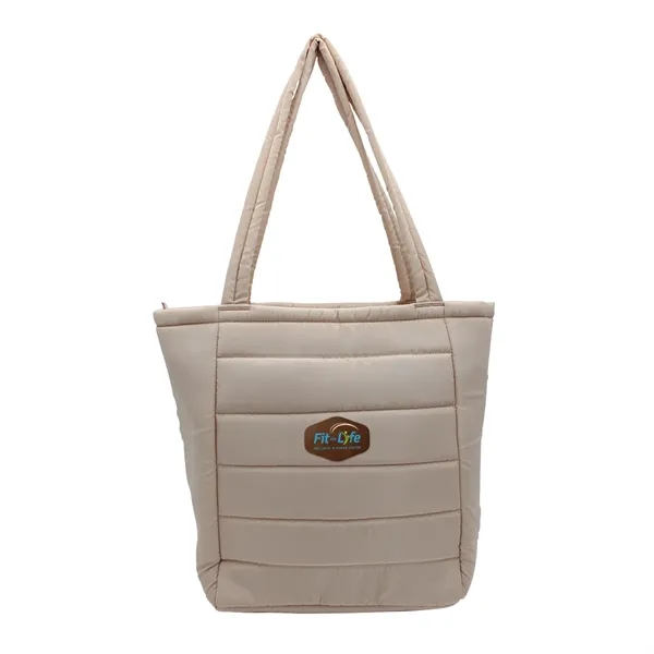 Beige color option for Otaria™ Puffy Recycled Tote Bag, Leather Patch   Full Colo