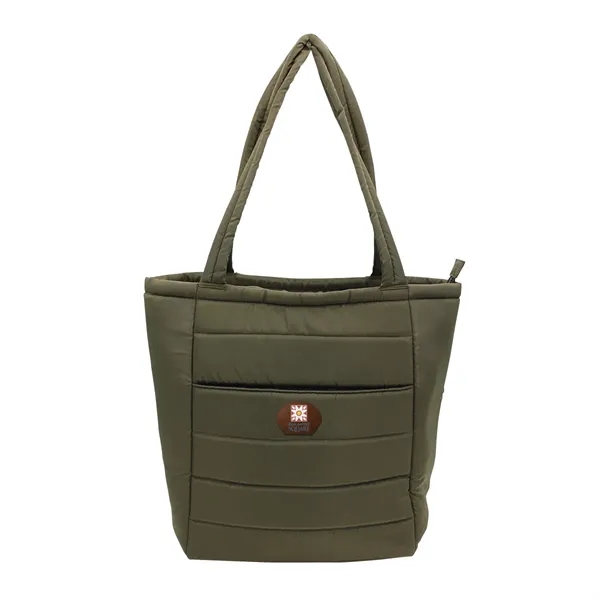 Olive Green color option for Otaria™ Puffy Recycled Tote Bag, Leather Patch   Full Colo