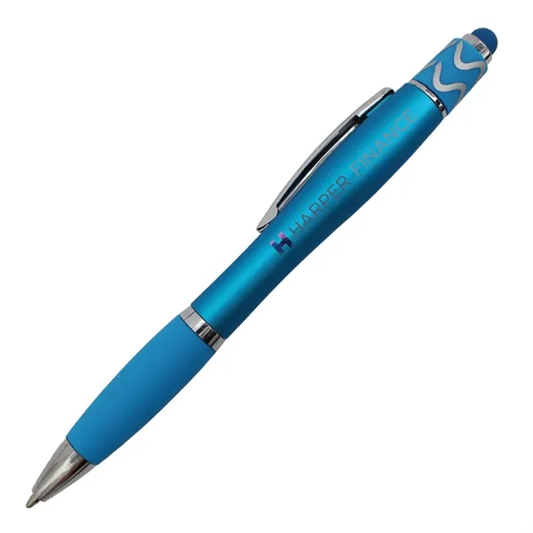 Bright Blue color option for Halcyon® Silhouette Spin Top Pen With Stylus, Full Color Di