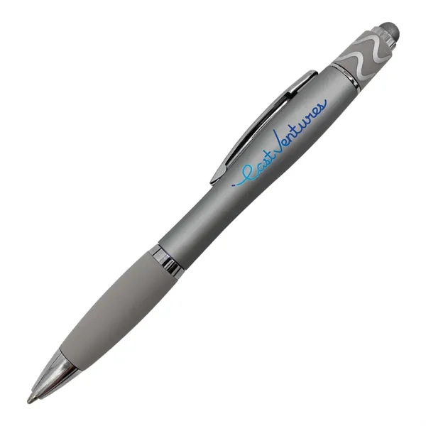 Silver color option for Halcyon® Silhouette Spin Top Pen With Stylus, Full Color Di