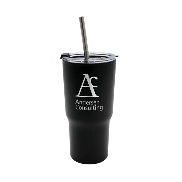 Black color option for 20 Oz. Ares Recycled Tumbler With Stainless Straw Lid, Premi