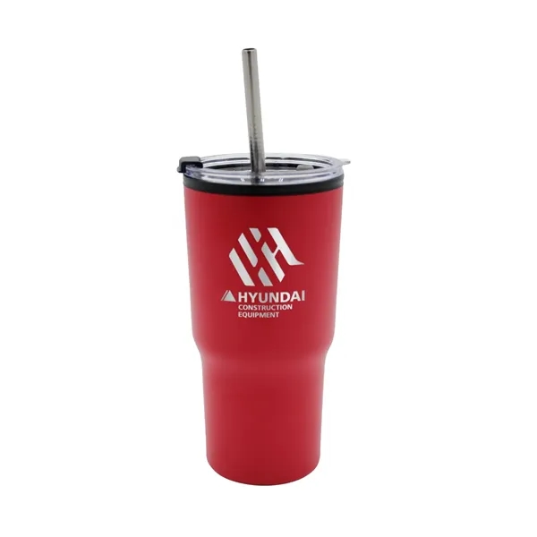Red color option for 20 Oz. Ares Recycled Tumbler With Stainless Straw Lid, Premi
